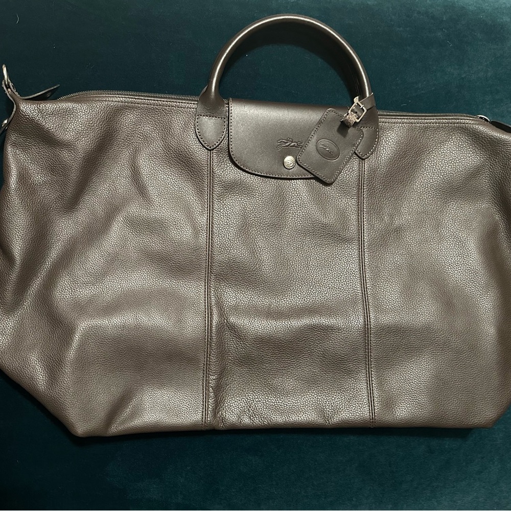 Brown Leather Longchamp Weekender - image 1